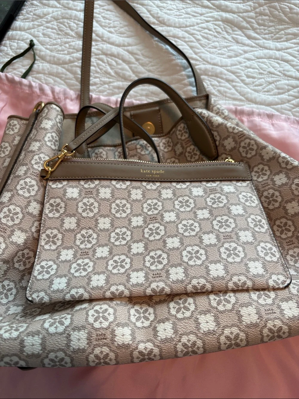 kate spade pink beige floral jacquard tote
